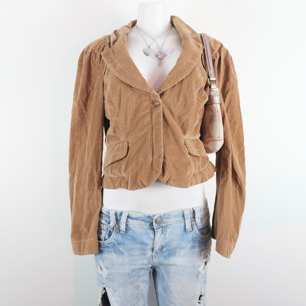 y2k tan corduroy blazer bebe fitted jacket